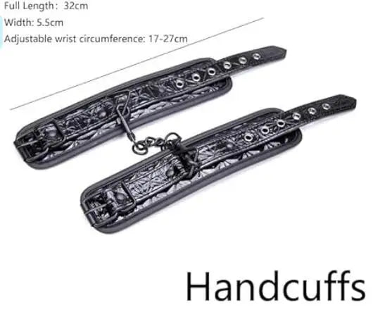 PU Leather Black Bondage Set Diamond Pattern Spreader Bar Handcuffs Ankle Cuff Restraints Adult Game Toys for Women&Men Products