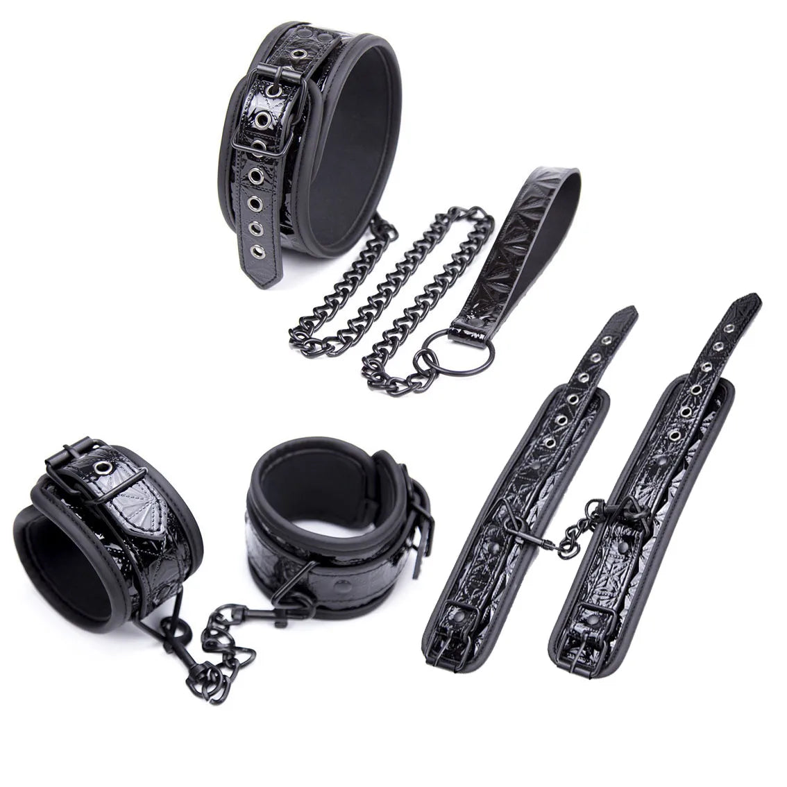 PU Leather Black Bondage Set Diamond Pattern Spreader Bar Handcuffs Ankle Cuff Restraints Adult Game Toys for Women&Men Products