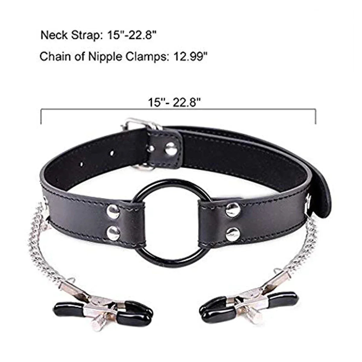 PU Leather Bondage Choker Collar with Nipple Clamp Toy for Woman Adjustable Neck Restraint Leash BDSM Erotic Sex Toys For Couple