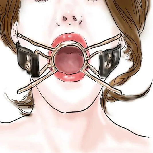 PU Leather Bondage Restraint Open Mouth Gag Spider Style Oral Fixation Breathable Ring Harness Strap Adult Games Sex Toys