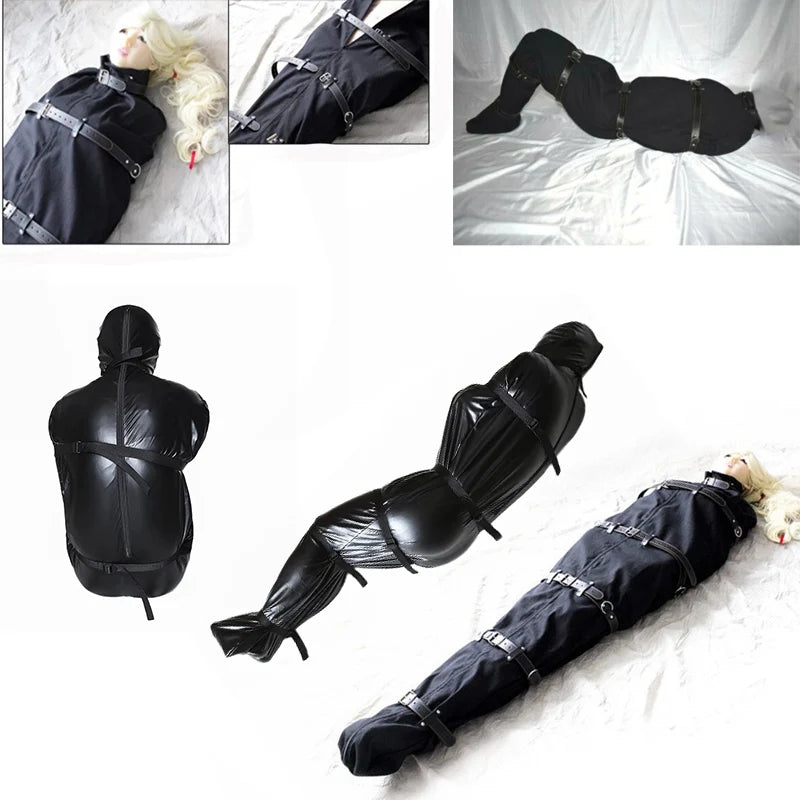 PU Leather Full Body Bondage Bag BDSM Binder Straitjacket Sleeping Sack  Slave Restraints Body Harness Adult Game Sex Toys