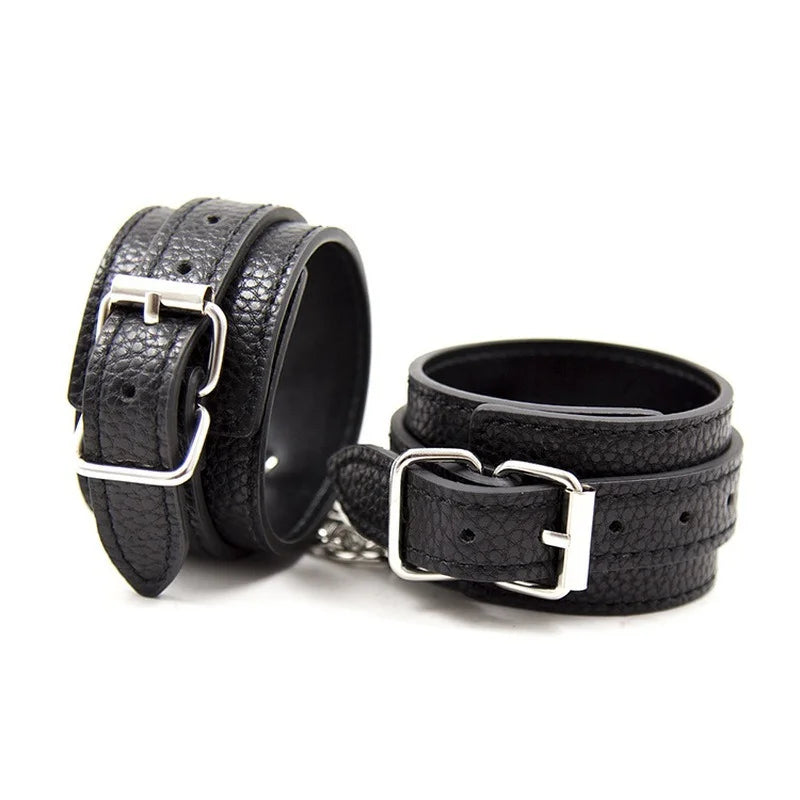 PU Leather Handcuffs Wrist Ankle Cuffs Restraints Collar Set Leash Roleplay Under Bed Bondage Set Sex Toys for Men Women Couples