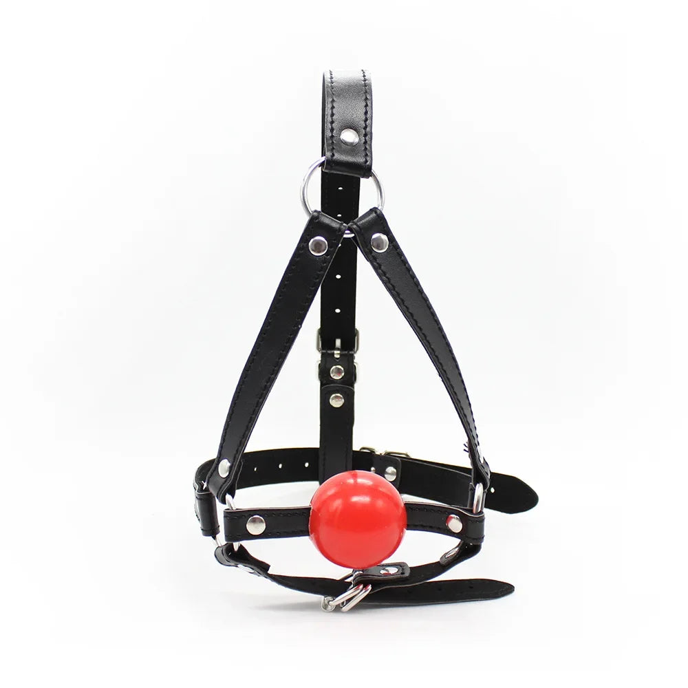 PU Leather Head Harness Bondage Open Mouth Gag Restraint Red Silicone Ball Adult Fetish SM Sex Game Toy for Women Couple Sex Toy