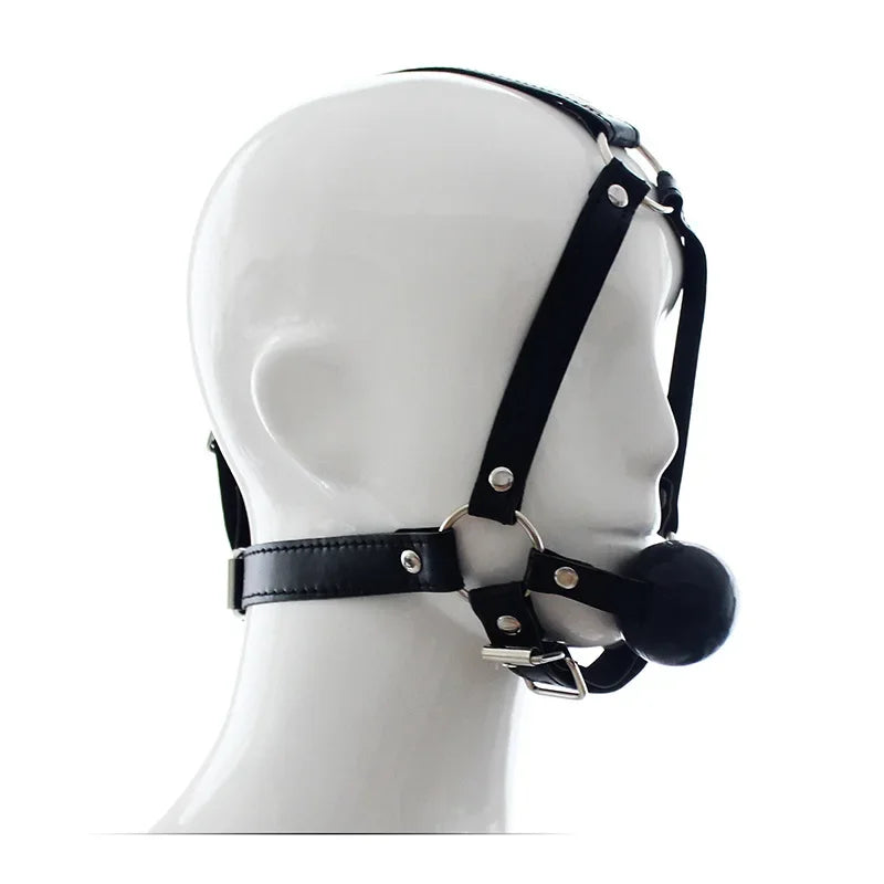 PU Leather Head Harness Bondage Open Mouth Gag Restraint Red Silicone Ball Adult Fetish SM Sex Game Toy for Women Couple Sex Toy