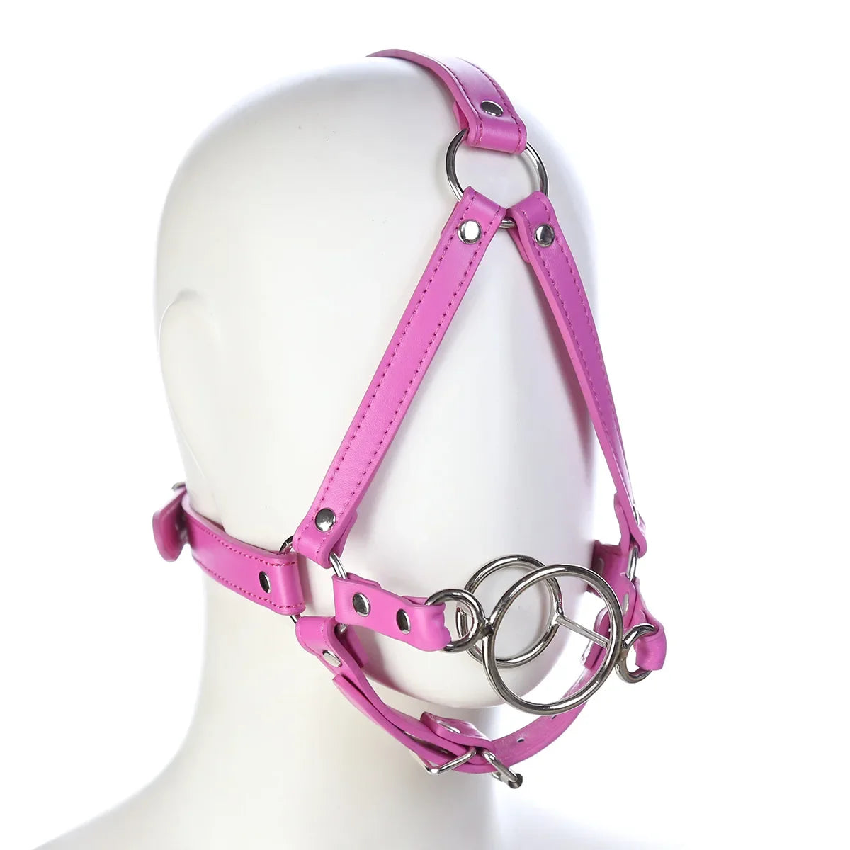 PU Leather Head Strap O Ring Mouth Gag Metal Ring Open Mouth Fixation for Woman Slave Bondage Fetish SM Couple Game Tool Sex Toy