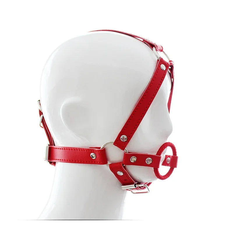 PU Leather Head Strap O Ring Mouth Gag Metal Ring Open Mouth Fixation for Woman Slave Bondage Fetish SM Couple Game Tool Sex Toy