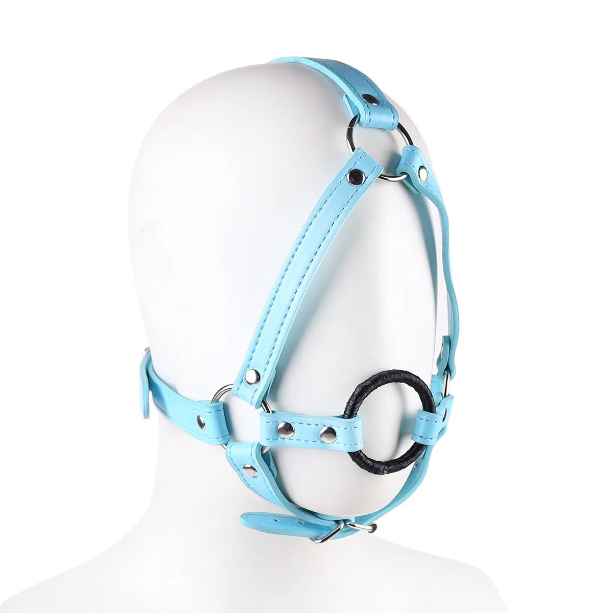 PU Leather Head Strap O Ring Mouth Gag Metal Ring Open Mouth Fixation for Woman Slave Bondage Fetish SM Couple Game Tool Sex Toy