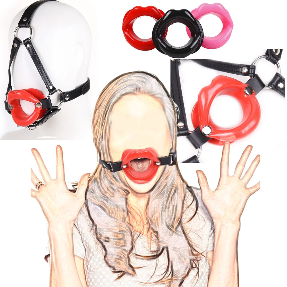 PU Leather Lips Ring Harness Bondage Silicone Lip Open Mouth Gag Flirting Restraints Erotic Toy Sex Toy for Couples Toys Adult