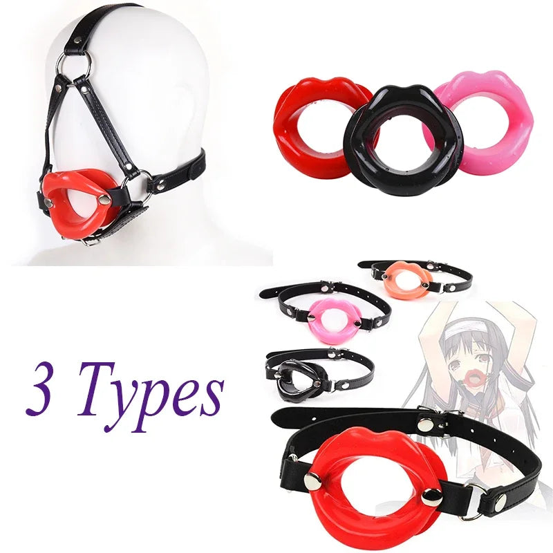 PU Leather Lips Ring Harness Bondage Silicone Lip Open Mouth Gag Flirting Restraints Erotic Toy Sex Toy for Couples Toys Adult