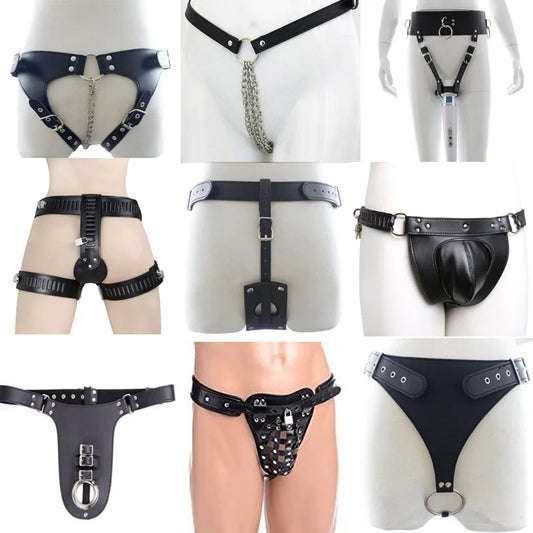 PU Leather Male Chastity Pants Cage Belt Device Sex Toys Underwear Lock Adult Erotic Penis Rings Penis Bondage Adult Products