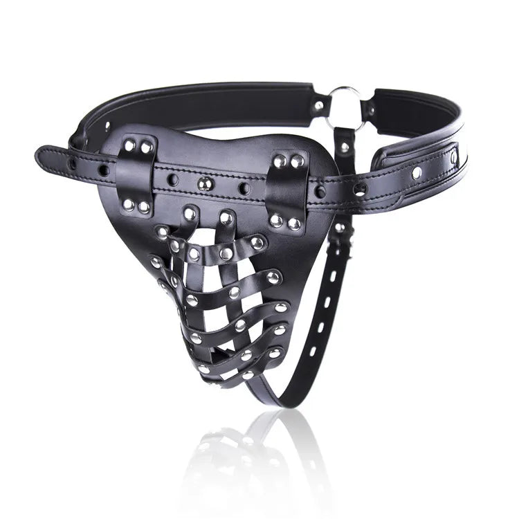 PU Leather Male Lockdown Chastity Panty Belt Restraint Men's Bra Chest Harness Gear Blindfold Knickers Underwear Kit Sex Toys