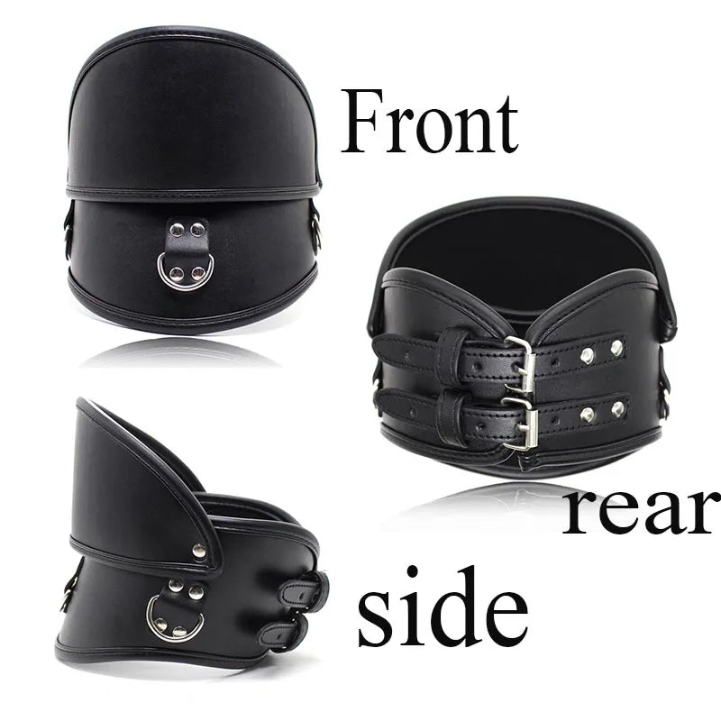 PU Leather Neck Collar Bondage Cover Mouth Restraints Head Mask Adjustable BDSM Neck Corset Harness for Women Adult Games