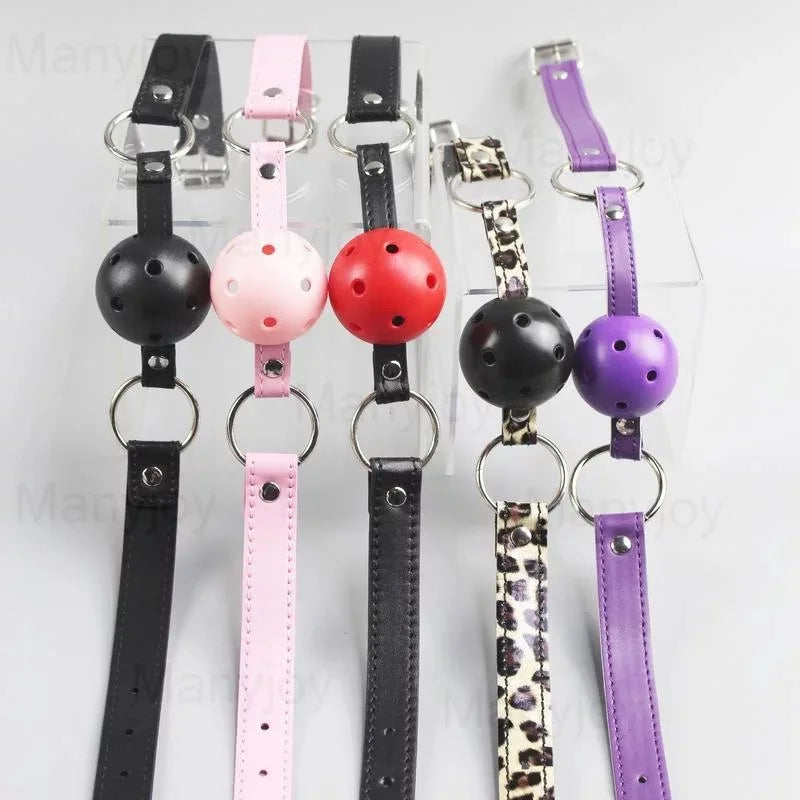 PU Leather Open Mouth Ball Gag Sex Bondage Exotic Accessories Oral  Sex Products for Couple Multi Colors SM Sex Toys