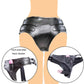 PU Leather Pants Harness with 13cm Plug Bondage BDSM Underwear Shock Chastity Belt Briefs Thoug Pants Underwear for Lesbien