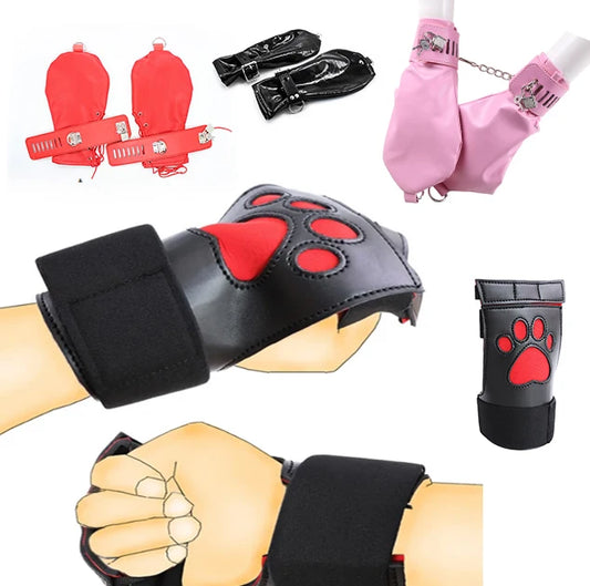 PU Leather Sex Handcuffs Puppy Role Play Dog Gloves Wrist Cuffs Paw Padded Fist Mitts Bondage Fetish Accessories BDSM Sex Toys