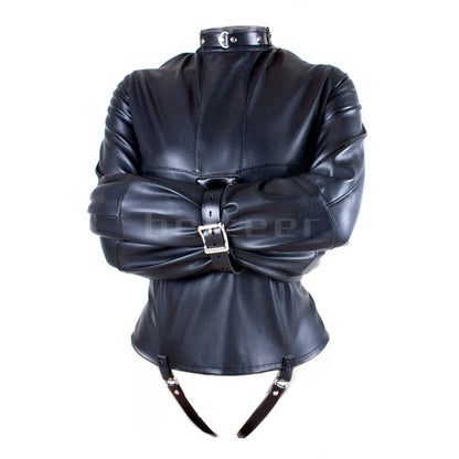 PU Leather Straight Jacket Bondage Women's Sexy Lingerie Open Crotch Straight Jacket Body Harness Restraint Armbinder BDSM