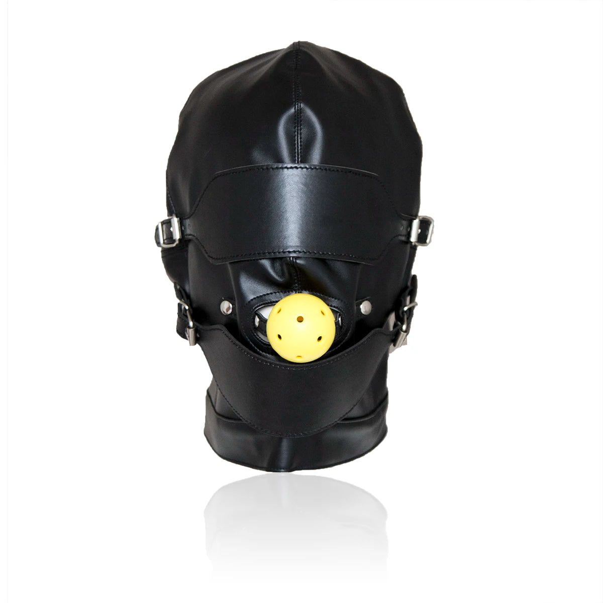 PU Leather Total Sensory Deprivation Full Head Bondage Hood Headgear Mouth Open Lockable Gimp Bondage BDSM Sex Toy for Couple