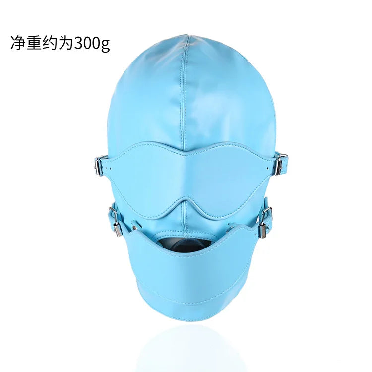 PU Leather Total Sensory Deprivation Full Head Bondage Hood Headgear Mouth Open Lockable Gimp Bondage BDSM Sex Toy for Couple