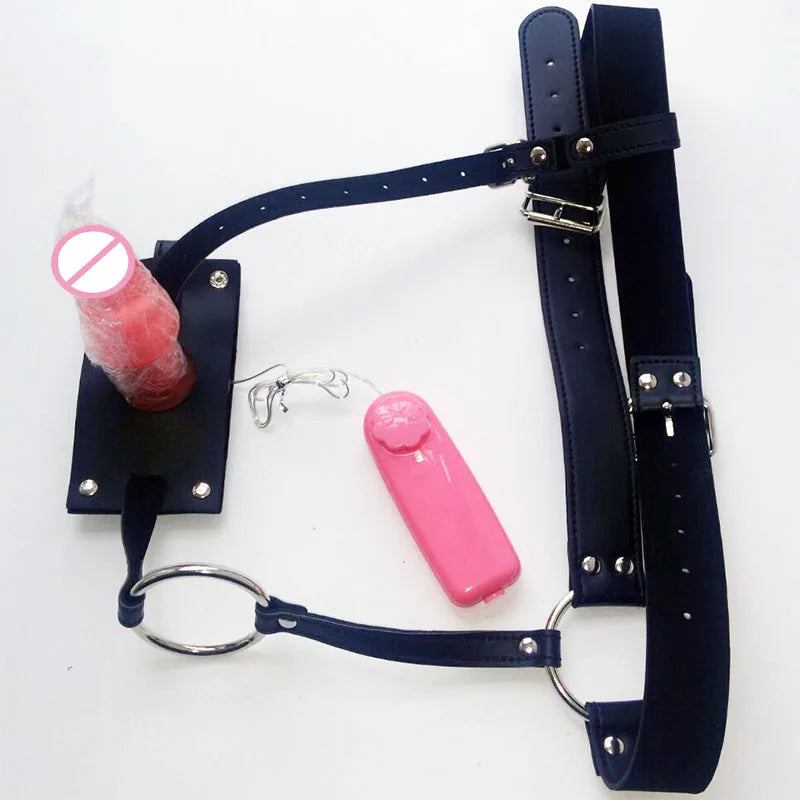 PU Leather Vibrating Butt Plug Harness Male Chastity Belt Device with Vibrator Anal Plug Thong Panties for Men Sex Toys BDSM