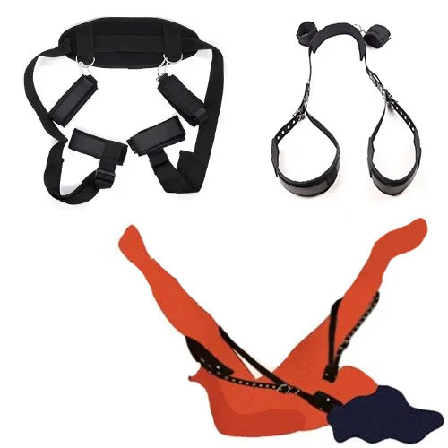 PU/nylon Open Leg Thigh Cuffs Restraint Sex Position Pillow with Handcuffs Wrist Cuff Slave Arm Restraints Belt Sex Toy