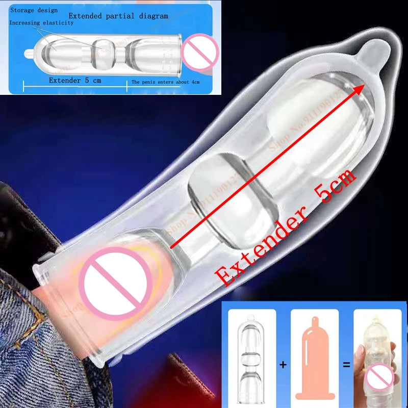 Penis Enlargement 50mm Reusable Condoms Penis Extender Sleeve Penis Foreskin Restoration Sex Toys For Man Adult Sexual Toys