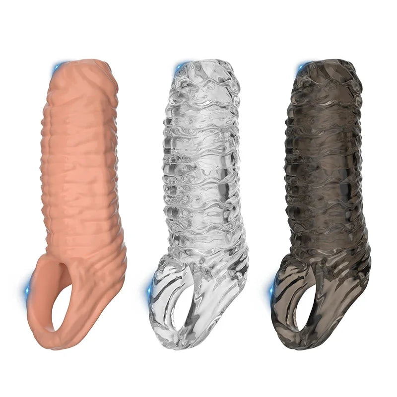 Penis Extender Condom Silicone Reusable Penis Sleeve Glans Enlarger Delay Ejaculation Cockring Adult Sex Toys For Men Couples