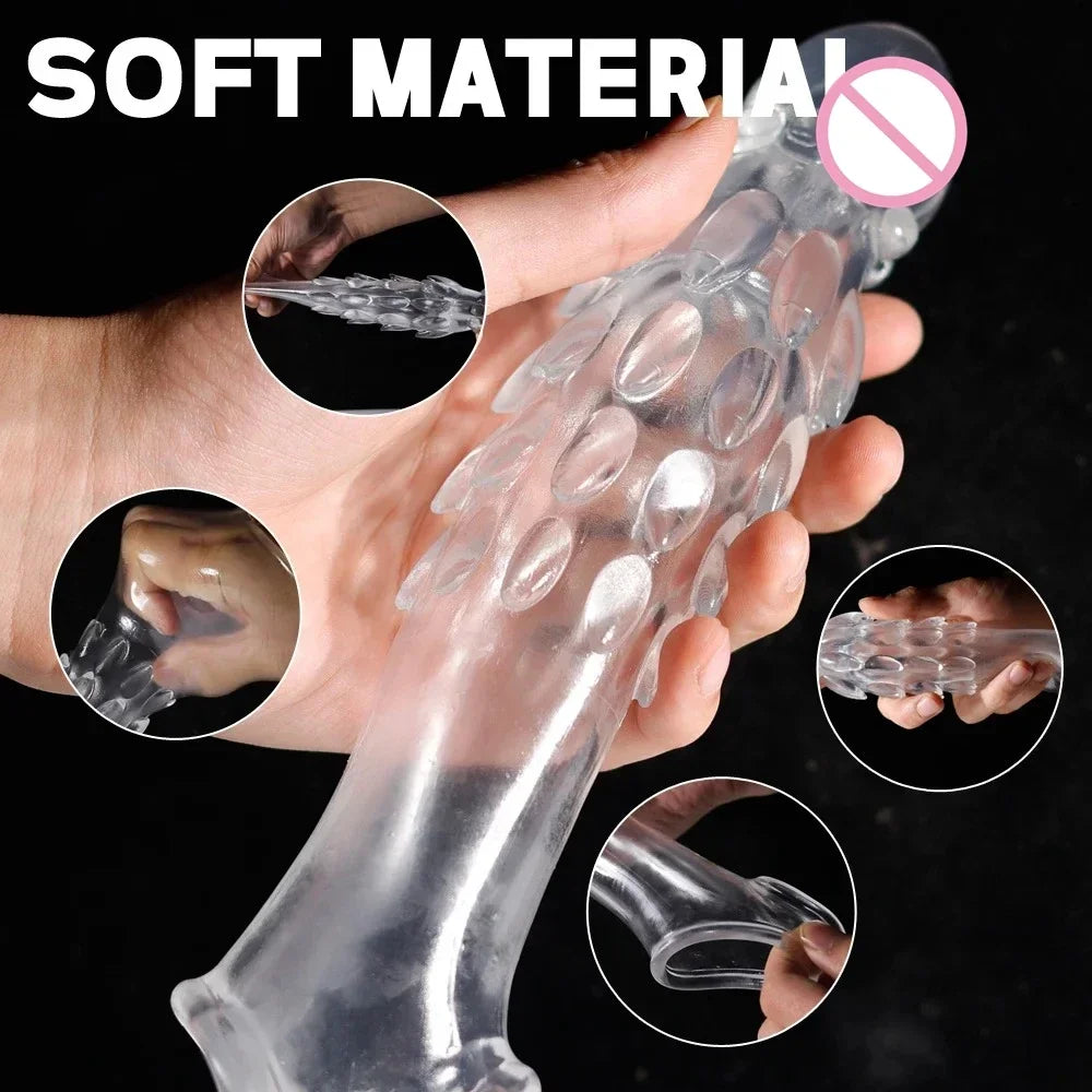 Penis Extension Sleeve Vibrator Extender Soft Delay Ejaculation Dick Sleeve Adult Sex Toys For Men Convex Point Massaging Vagina