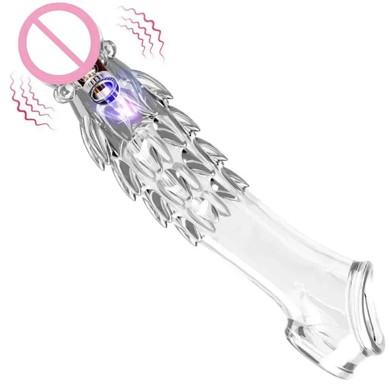 Penis Sleeve Extensions Men's Condoms Enlargement Delay Vibrators Crystal Penis Cock Ring Vibrating Penis Cover Sex Toys For Men