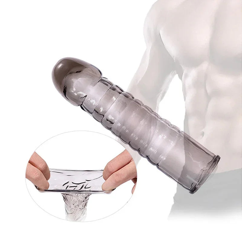 Penis Sleeve Reusable Condom Penis Extender Reusable Silicon Condoms For Men Penis Ring Cock Cover Sex Toys For Men Products