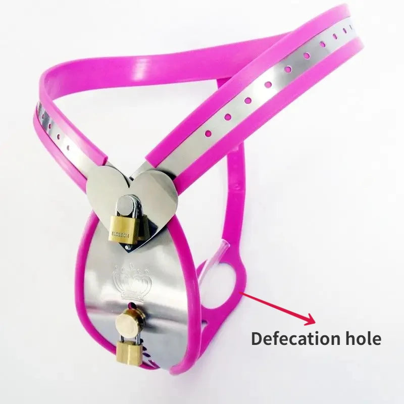 Pink Heart Crown Stainless Steel Chastity Belt for Men BDSM Metal Cock Cage with Catheter Anal Beads Bondage Restraint Sex Toys