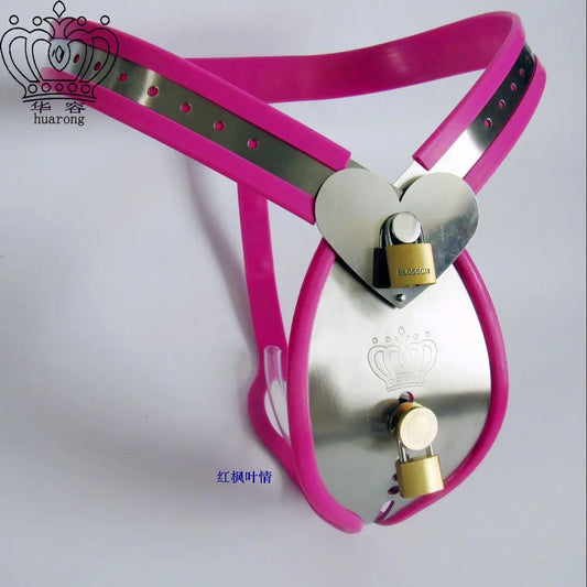 Pink Heart Crown Stainless Steel Chastity Belt for Men BDSM Metal Cock Cage with Catheter Anal Beads Bondage Restraint Sex Toys