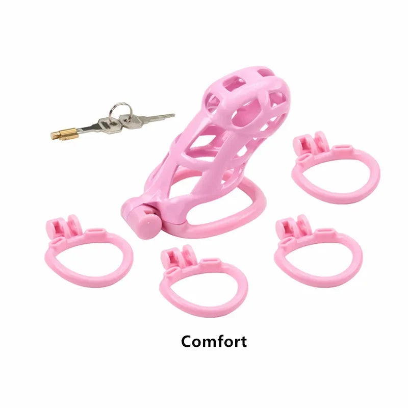 Pink Male Chastity Cage Lock Cock Device Kit With 4 Arc Penis Rings Sex Toys For Men Gay Scrotum Adult Games Sex Shop 18+