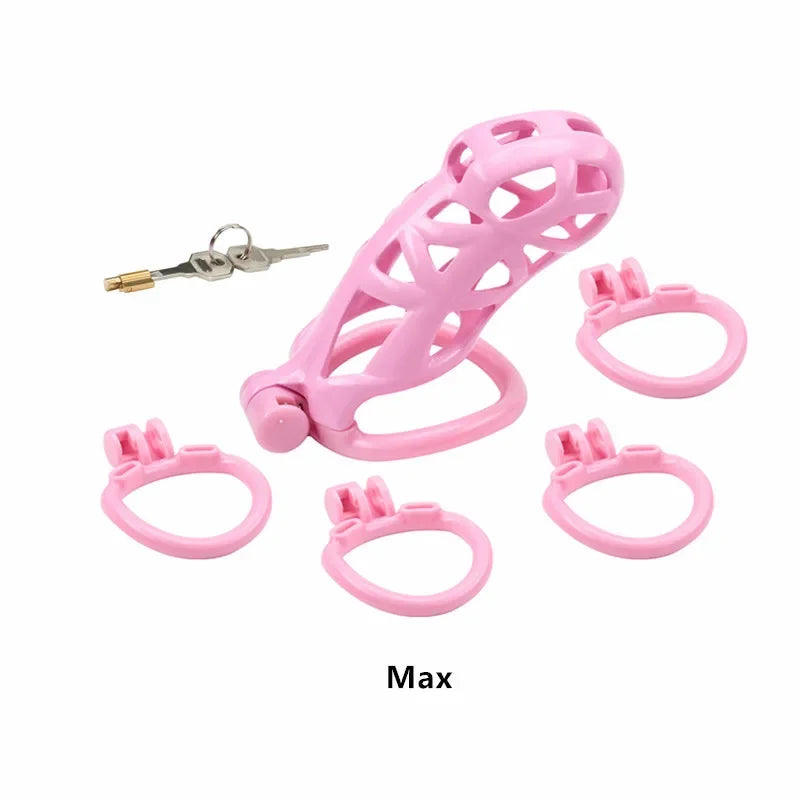 Pink Male Chastity Cage Lock Cock Device Kit With 4 Arc Penis Rings Sex Toys For Men Gay Scrotum Adult Games Sex Shop 18+