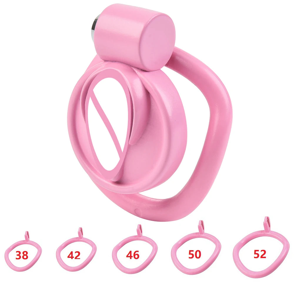 Pink Male Penis Chastity Cage Set Bird Chastity Cage Belt With 5 Size Rings Abstinence Lock Ring Lock Bondage Slave Man Sex Toy