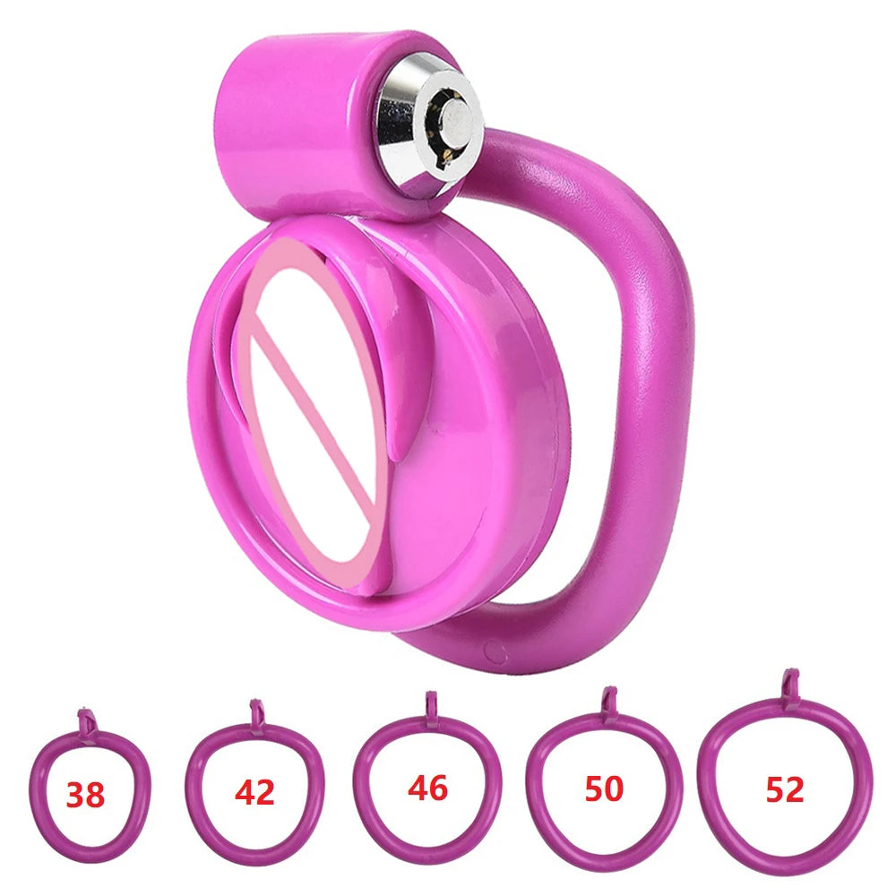 Pink Male Penis Chastity Cage Set Bird Chastity Cage Belt With 5 Size Rings Abstinence Lock Ring Lock Bondage Slave Man Sex Toy