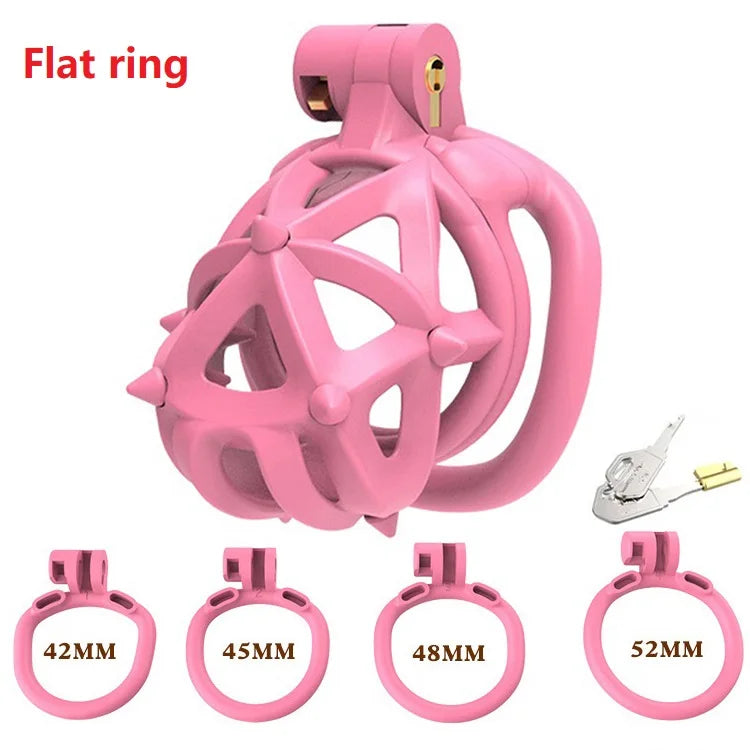 Pink Male Penis Chastity Cage Set Mini Small Bird Chastity Cage With 4 Size Cock Ring Penis Lock Bondage Slave Man Sex Toy