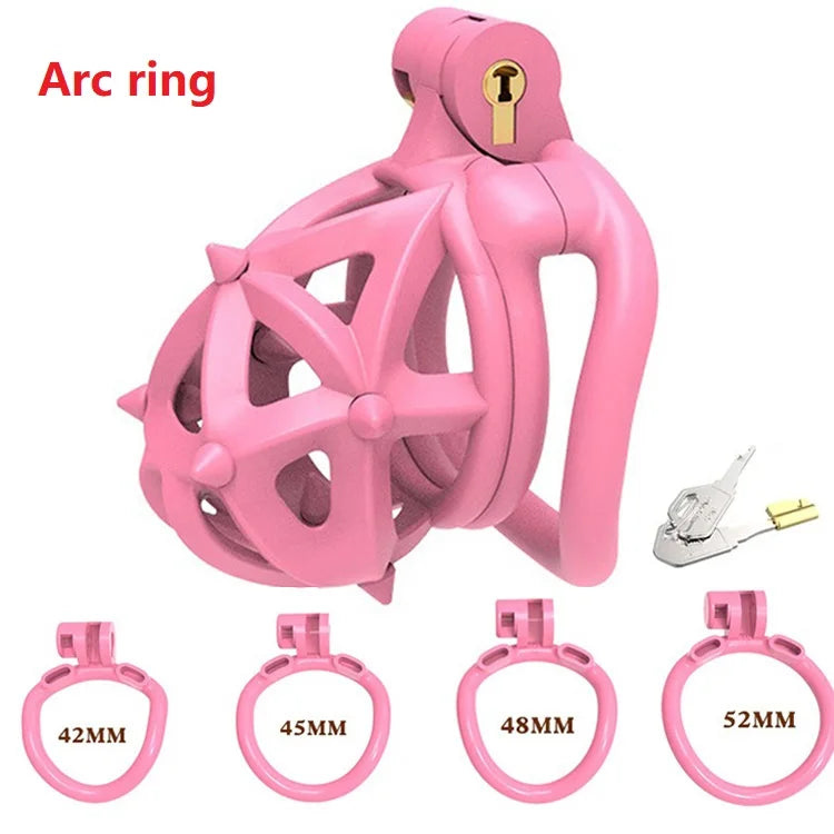 Pink Male Penis Chastity Cage Set Mini Small Bird Chastity Cage With 4 Size Cock Ring Penis Lock Bondage Slave Man Sex Toy