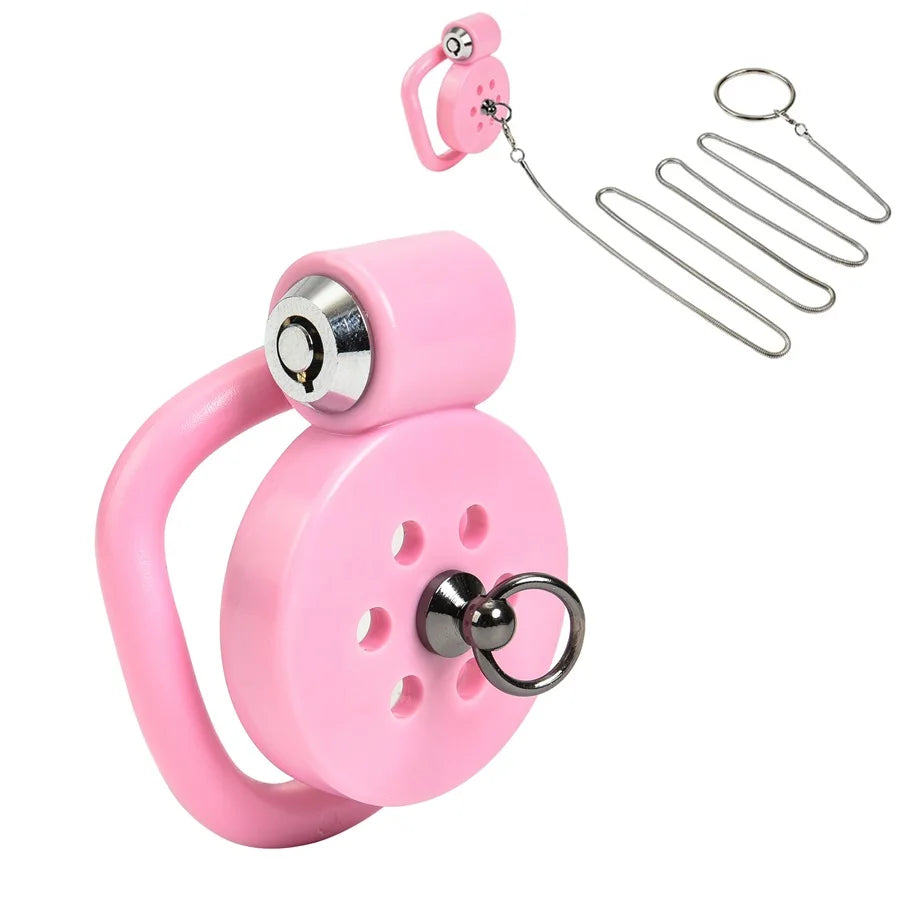 Pink Male Penis Chastity Cage Set Small Bird Chastity Cage 5 Cock Rings With Urethral Sound Plug Penis Bondage Slave Man Sex Toy