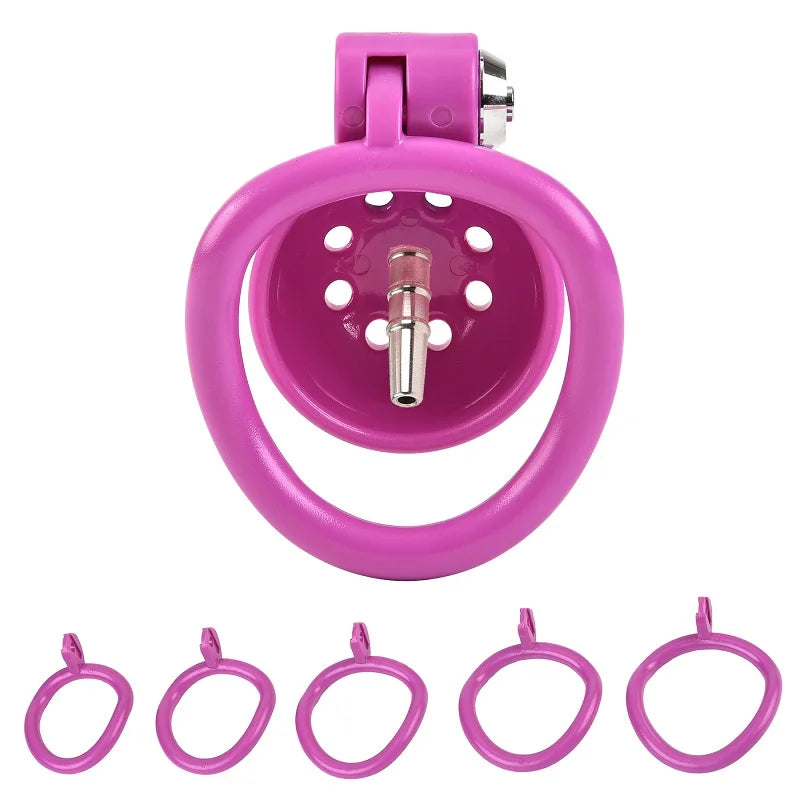 Pink Male Penis Chastity Cage Set Small Bird Chastity Cage Belt With Padlock 5 Cock Ring Penis Bondage Slave Man Sex Toy