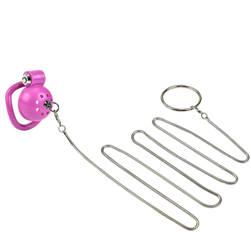 Pink Male Penis Chastity Cage Set Small Bird Chastity Cage Belt With Padlock 5 Cock Ring Penis Bondage Slave Man Sex Toy