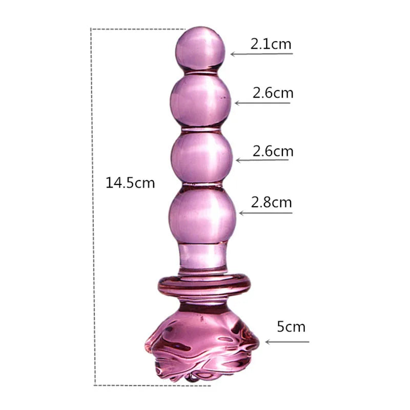 Pink Rose Glass Anal Plug Smooth Anal Beads Prostata Massage Glass Butt Plug  Adult Sex Toys for Women Men Glass Dildo