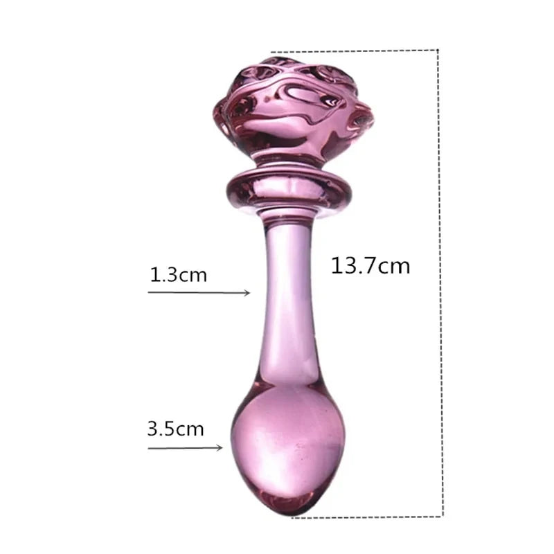 Pink Rose Glass Anal Plug Smooth Anal Beads Prostata Massage Glass Butt Plug  Adult Sex Toys for Women Men Glass Dildo