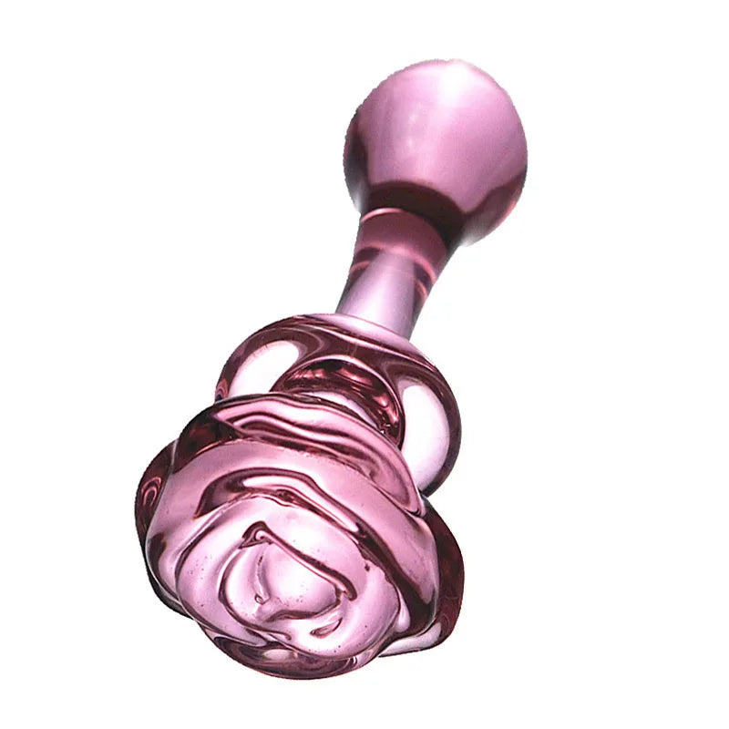 Pink Rose Glass Anal Plug Smooth Anal Beads Prostata Massage Glass Butt Plug  Adult Sex Toys for Women Men Glass Dildo