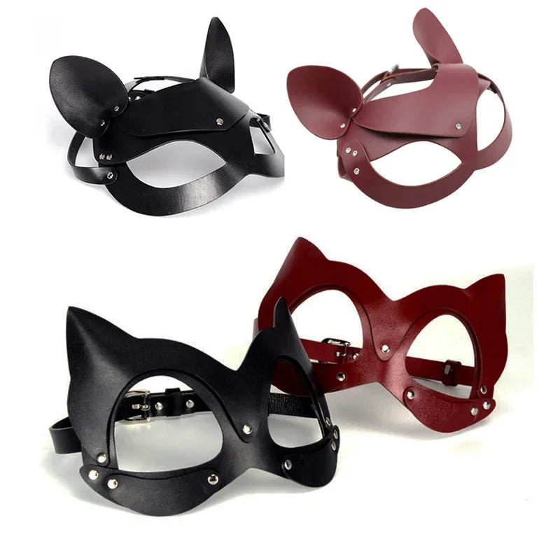 Pu Leather Half Face Cat Cosplay Eye Mask for Woman Adult Play Game Masquerade Ball Carnival Masks BDSM Sexy Cat Girl Sex Toys