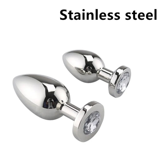 Real Stainless steel huge heavy small medium large size set jewerly Crystal Metal anal beads butt plug insert ass sex toy dildo