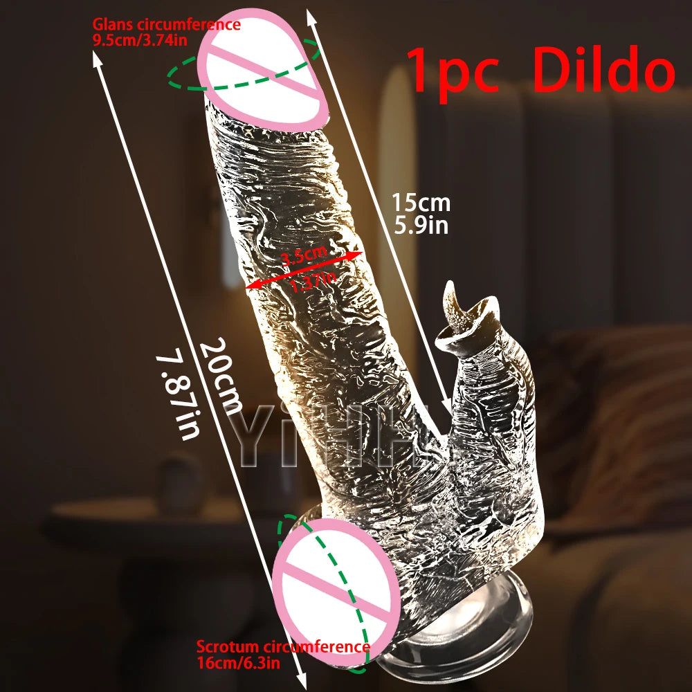 Realistic Clear 7.87In Cute Dildo Adult Sex Toys With Suction Cup Dildo Clitoral Stimulation Suitable For Beginner Women/Men/Gay