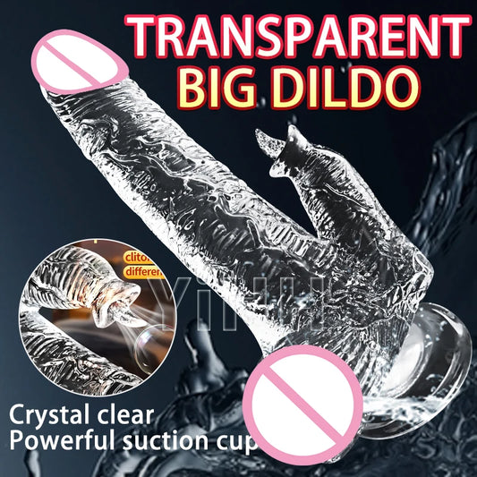 Realistic Dildo Anal Toys Transparent Big Penis with Strong Suction Cup for Hands-Free Play Adult Sex Toys for Women Men Gay