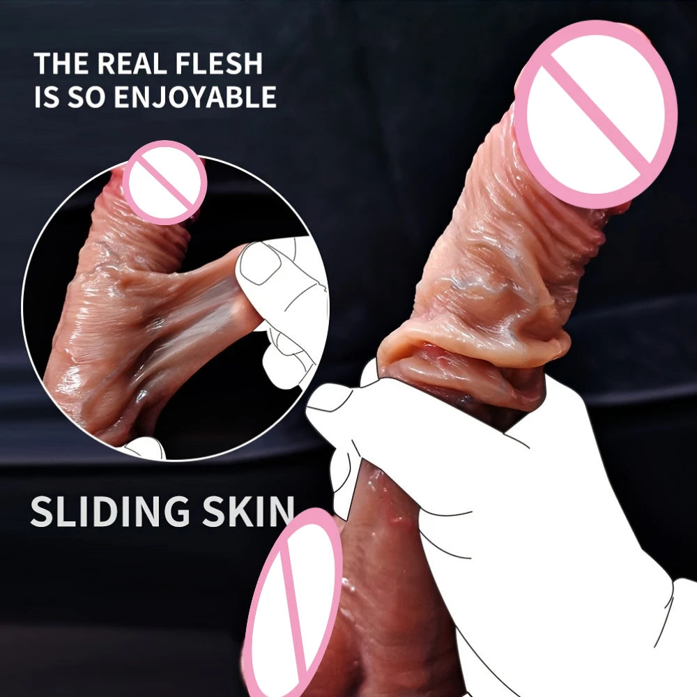 Realistic Male Penis Dildo Silicone Sliding Foreskin Adult Erotic Toy Suitable for Couples Lesbian Anal Sex Toys G-Spot Dildos