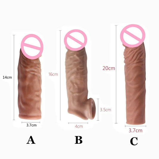 Realistic Penis Extension Cock Sleeve Reusable Silicone Penis Enlarger Delay Condoms For Men Dildo Enhancer Sex Toys