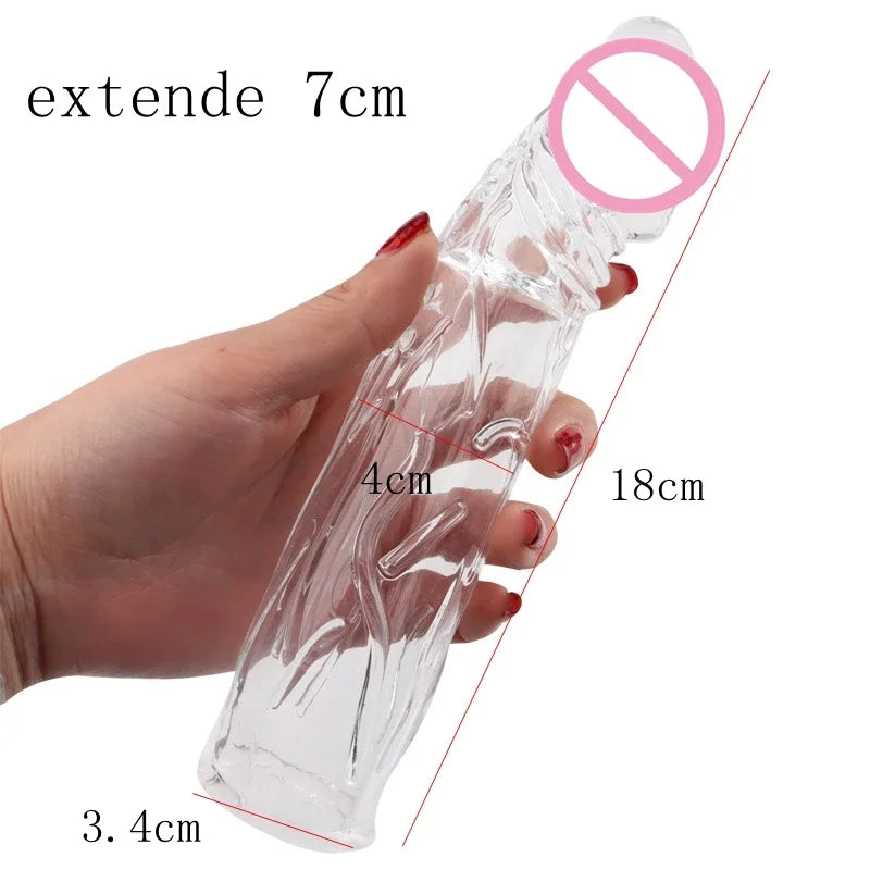 Realistic Penis Extension Cock Sleeve Reusable Silicone Penis Enlarger Delay Condoms For Men Dildo Enhancer Sex Toys